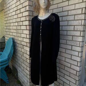 St. John Black Long Embellished Cardigan